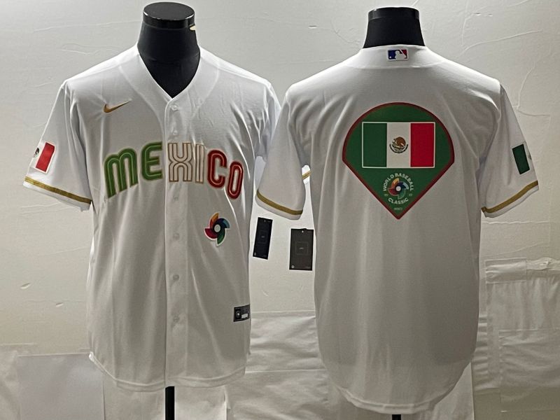 Men 2023 World Cub Mexico Blank White gold Nike MLB Jersey13